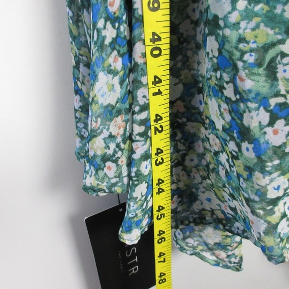 ASTR Sweetheart Puff Sleeve Floral Midi Dress L Green Smocked Cocktail Boho 330 - Picture 11 of 12